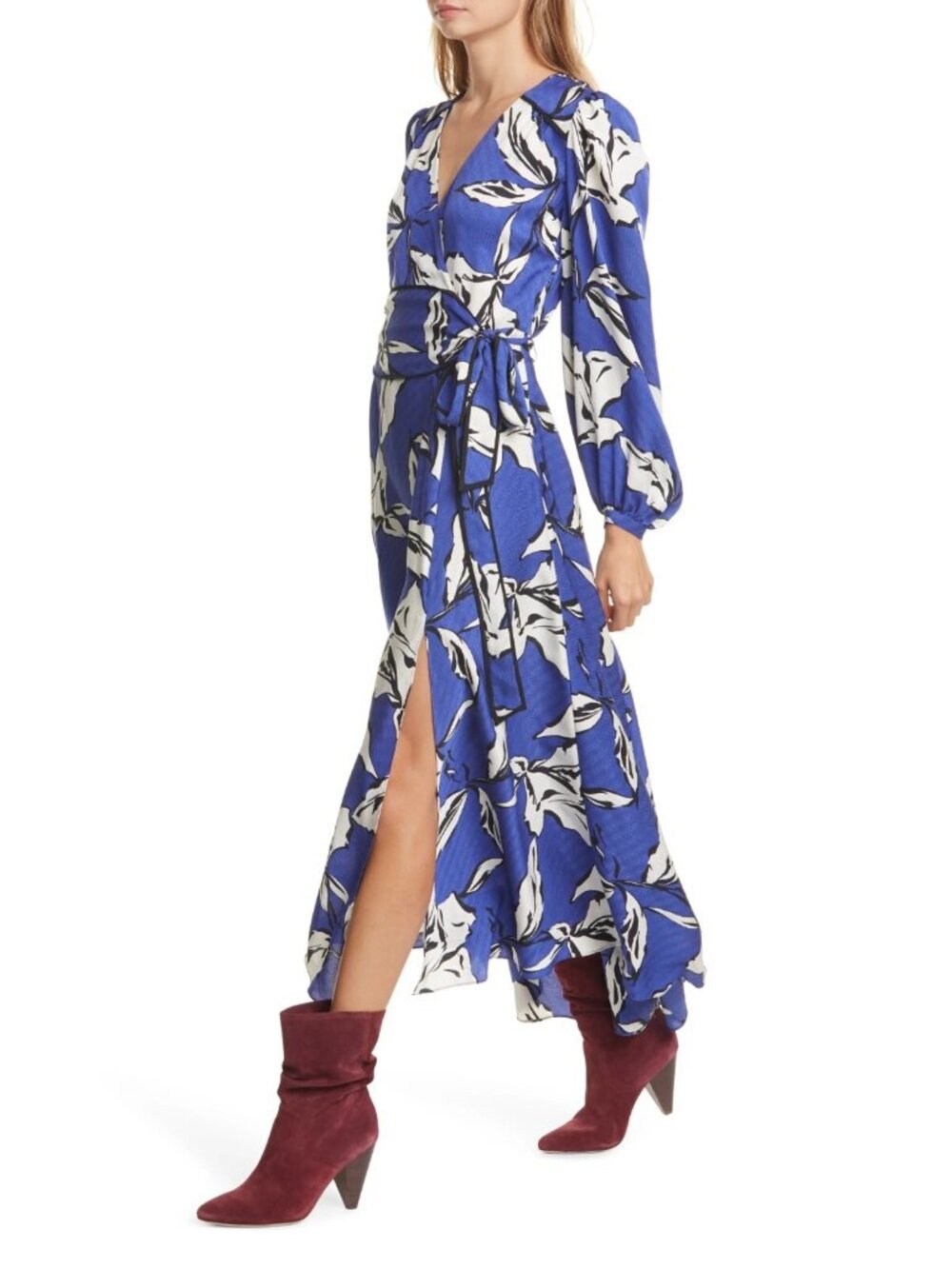 Veronica Beard Mclean Long Sleeve Floral Silk Blend Maxi Dress Blue Multi Size 4 - Picture 4 of 8